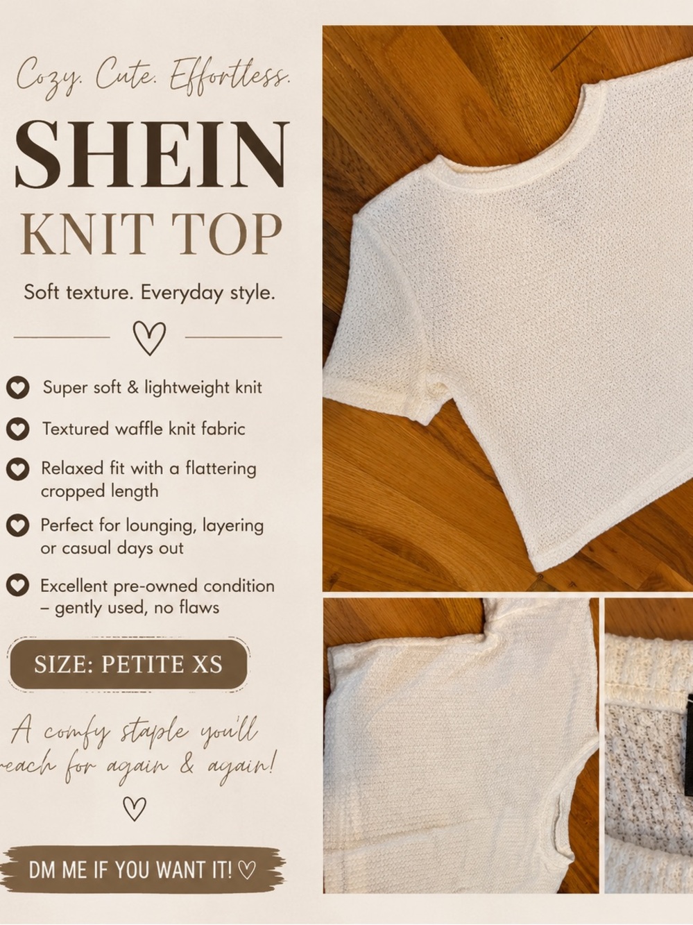 SHEIN Petite XS White Knit Top